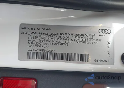 2022 Audi A5 Sportback Premium Plus 45 Tfsi S Line Quattro S Tronic from USA, damaged, VIN WAUFACF58NA035279